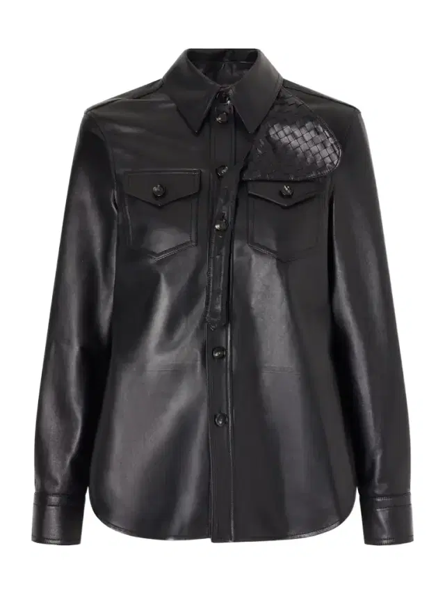 Intrecciato-trimmed Leather Shirt