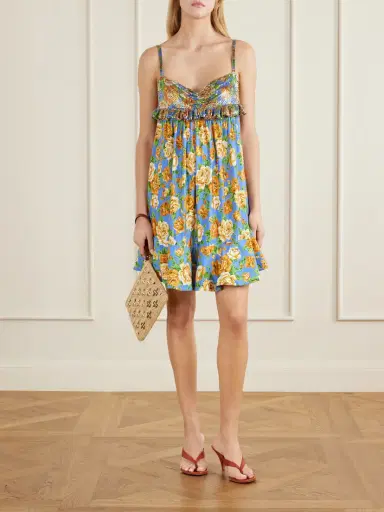 Rabanne Embellished Ruffled Floral-print Jersey Mini Dress | Thumbnail 2