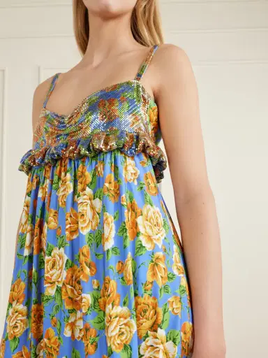 Rabanne Embellished Ruffled Floral-print Jersey Mini Dress | Thumbnail 4