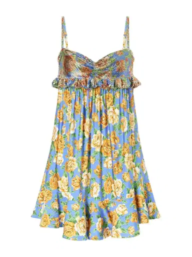 Rabanne Embellished Ruffled Floral-print Jersey Mini Dress | Thumbnail 1