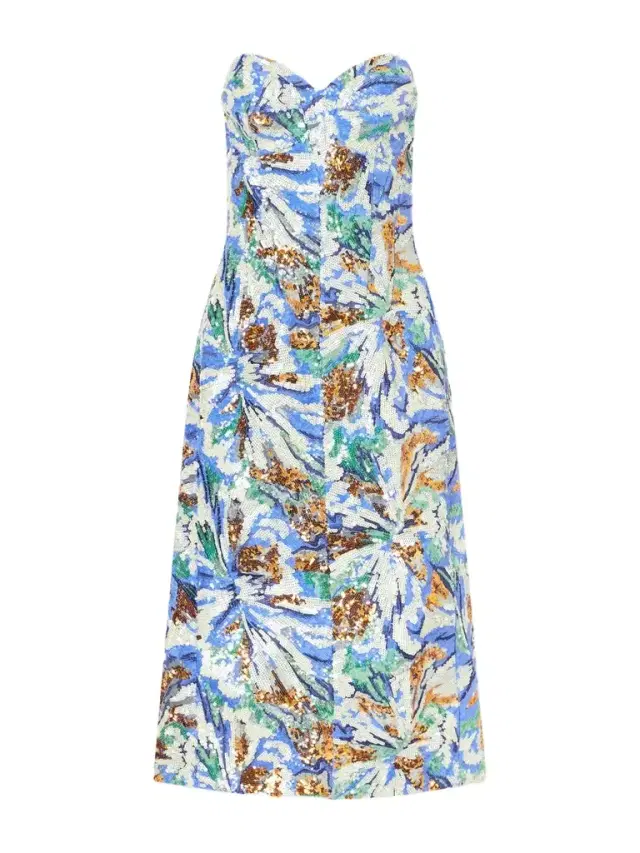 Strapless Sequined Crepe Midi Dress