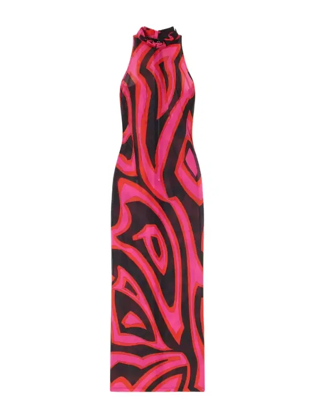 Printed Mesh Maxi Dress