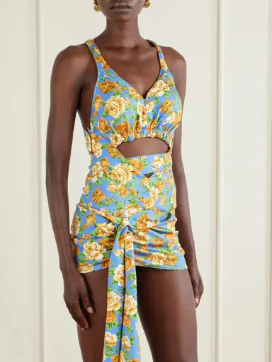 Rabanne Tie-detailed Cutout Floral-print Stretch-jersey Playsuit | Thumbnail 3