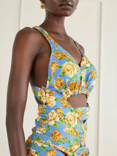 Rabanne Tie-detailed Cutout Floral-print Stretch-jersey Playsuit | Thumbnail 5
