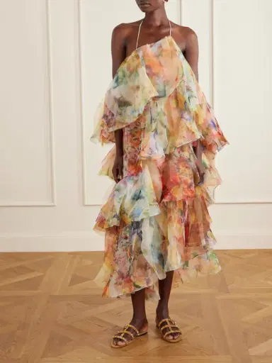 Zimmermann Luna Tiered Ruffled Floral-print Chiffon Halterneck Midi Dress | Thumbnail 2