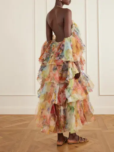 Zimmermann Luna Tiered Ruffled Floral-print Chiffon Halterneck Midi Dress | Thumbnail 3