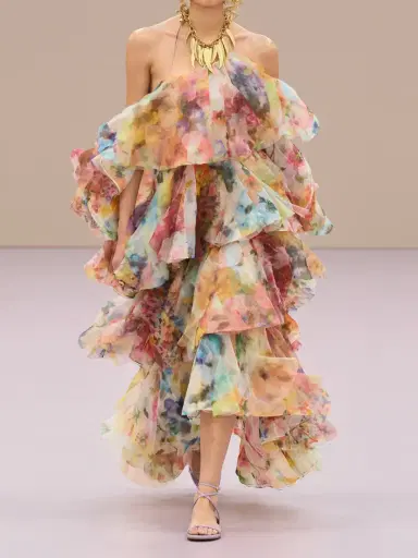 Zimmermann Luna Tiered Ruffled Floral-print Chiffon Halterneck Midi Dress | Thumbnail 6