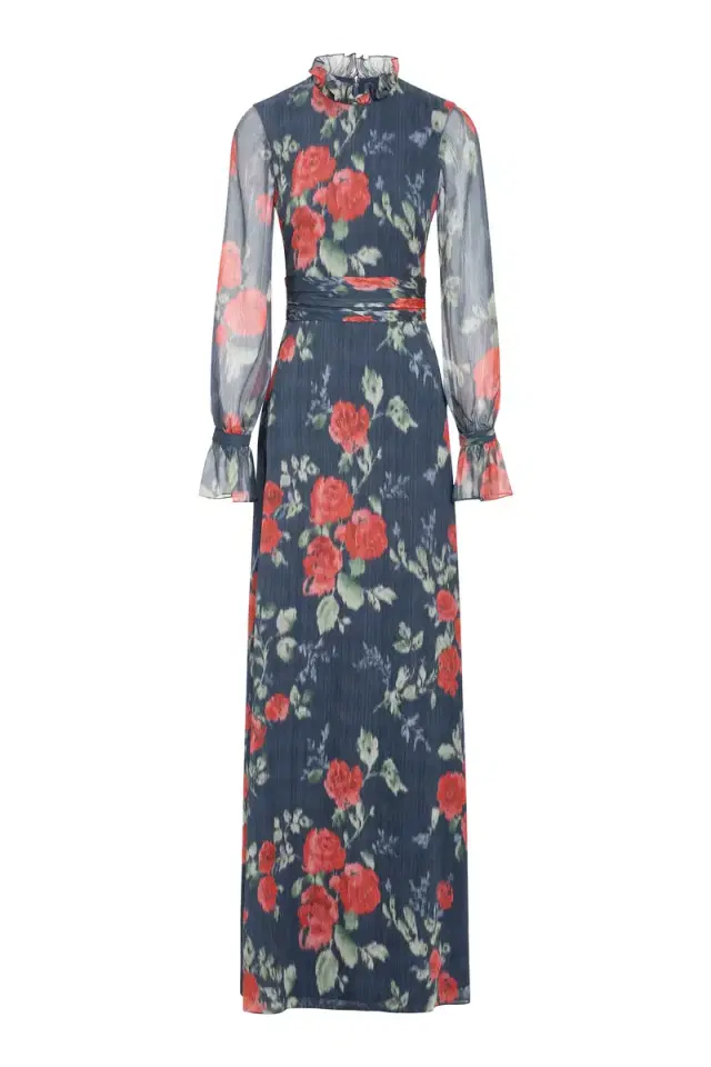 Adelaide Red Bloom Chiffon Gown