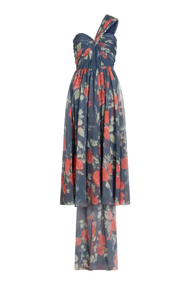 Markarian Erica Red Bloom Chiffon Midi Dress