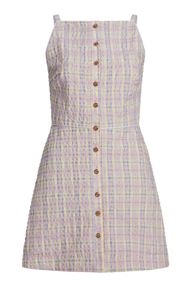 Markarian Skye Pastel Plaid Button Up Mini Dress