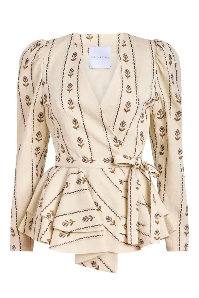 Markarian Vega Ivory Linen Wrap Top
