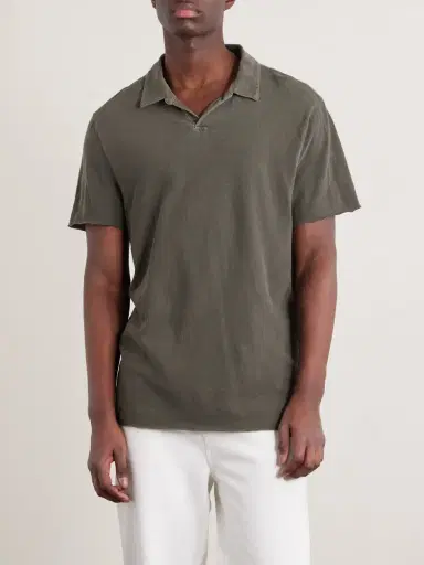 James Perse Open-Collar Cotton-Jersey Polo Shirt | Thumbnail 3