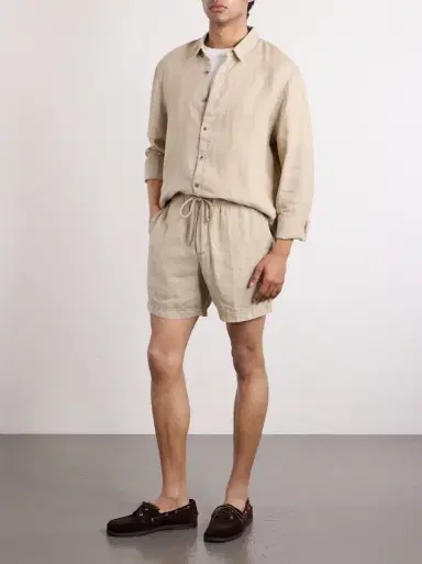 James Perse Straight-Leg Garment-Dyed Linen Drawstring Shorts | Thumbnail 2