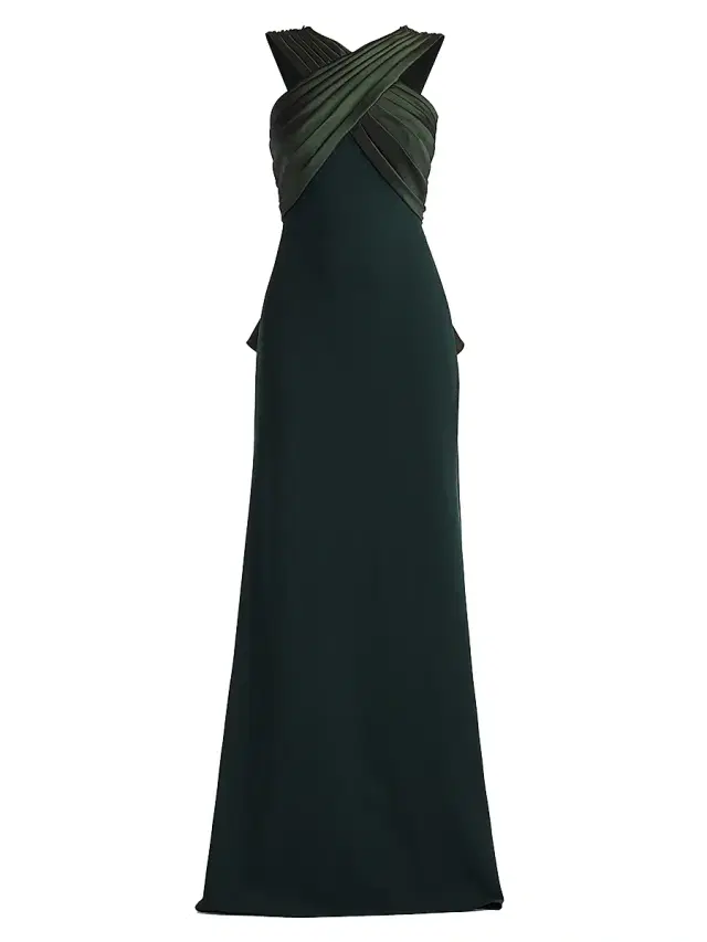 Tadashi Shoji Women's Caro Cascading Halter Gown - Dark Forest