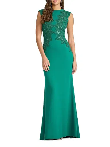 Tadashi Shoji Women's Gant Embroidered Crepe Gown - Emerald - Size 16 | Thumbnail 2
