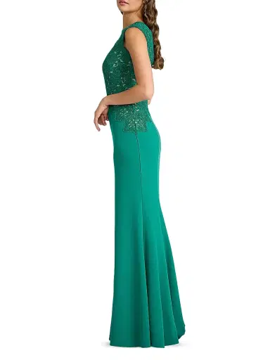 Tadashi Shoji Women's Gant Embroidered Crepe Gown - Emerald - Size 16 | Thumbnail 3