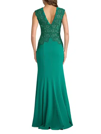 Tadashi Shoji Women's Gant Embroidered Crepe Gown - Emerald - Size 16 | Thumbnail 4