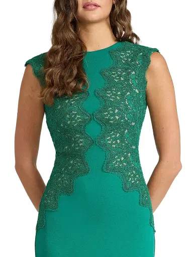 Tadashi Shoji Women's Gant Embroidered Crepe Gown - Emerald - Size 16 | Thumbnail 5