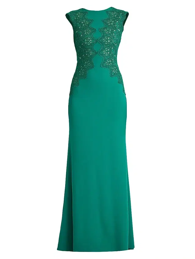 Tadashi Shoji Women's Gant Embroidered Crepe Gown - Emerald