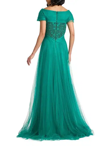 Tadashi Shoji Women's Parello Lotus-Embroidered Tulle Gown - Emerald - Size 16 | Thumbnail 4