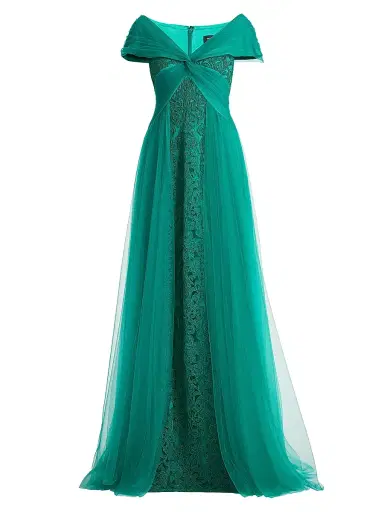Tadashi Shoji Women's Parello Lotus-Embroidered Tulle Gown - Emerald - Size 16 | Thumbnail 1