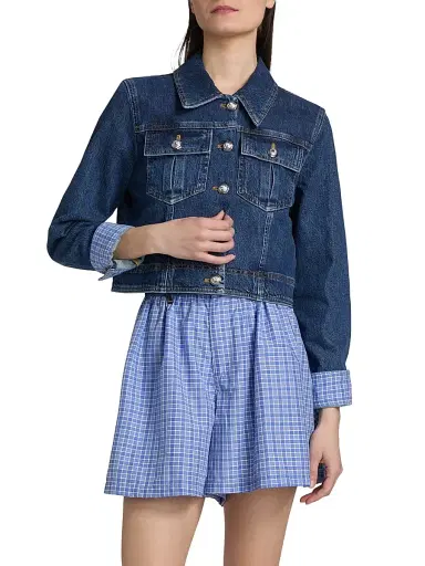 Cinq à Sept Women's Lexie Denim Crop Jacket - Blue Crush Ultramarine - Size XL | Thumbnail 3 Cinq à Sept Women's Lexie Denim Crop Jacket - Blue Crush Ultramarine - Size XL | Thumbnail 3
