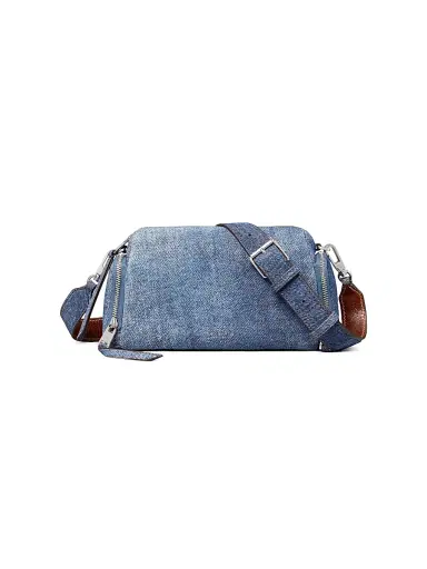 Tory Burch Women's Perry Denim-Print Suede Crossbody Bag | Thumbnail 1 Tory Burch Women's Perry Denim-Print Suede Crossbody Bag | Thumbnail 1