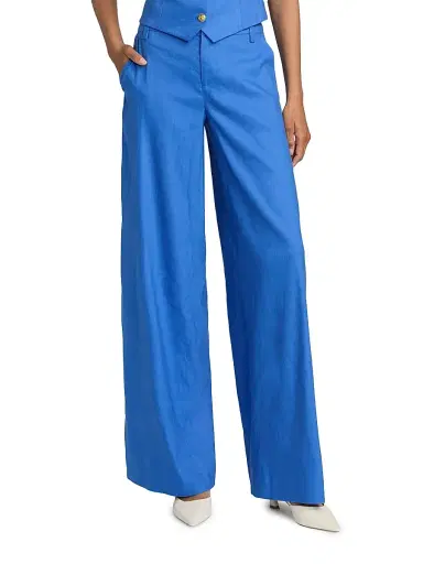 Alice + Olivia Women's Stu Linen-Blend Low-Rise Baggy Pants - Blue Iris - Size 12 | Thumbnail 3 Alice + Olivia Women's Stu Linen-Blend Low-Rise Baggy Pants - Blue Iris - Size 12 | Thumbnail 3