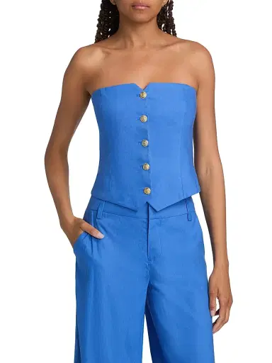 Alice + Olivia Women's Kelcey Strapless Linen-Blend Vest - Blue Iris - Size 12 | Thumbnail 3