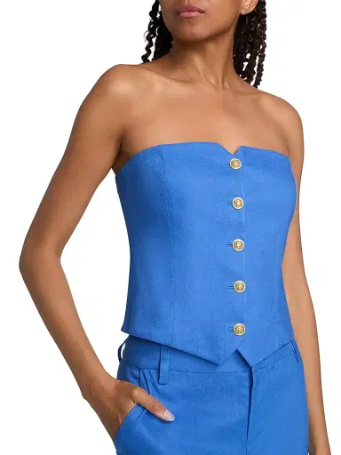 Alice + Olivia Women's Kelcey Strapless Linen-Blend Vest - Blue Iris - Size 12 | Thumbnail 6