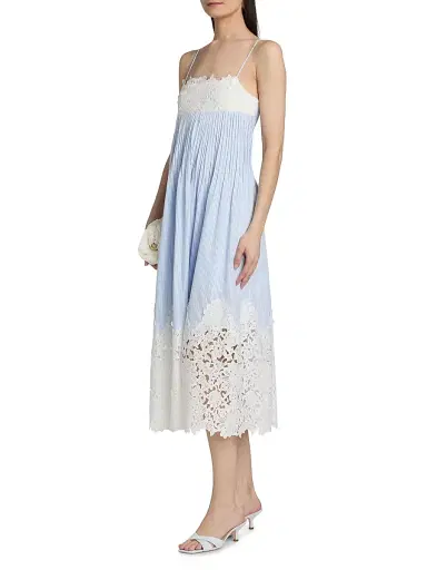 Generation Love Women's Juniper Lace-Trimmed Seersucker Midi-Dress - Light Blue White - Size Large | Thumbnail 4 Generation Love Women's Juniper Lace-Trimmed Seersucker Midi-Dress - Light Blue White - Size Large | Thumbnail 4