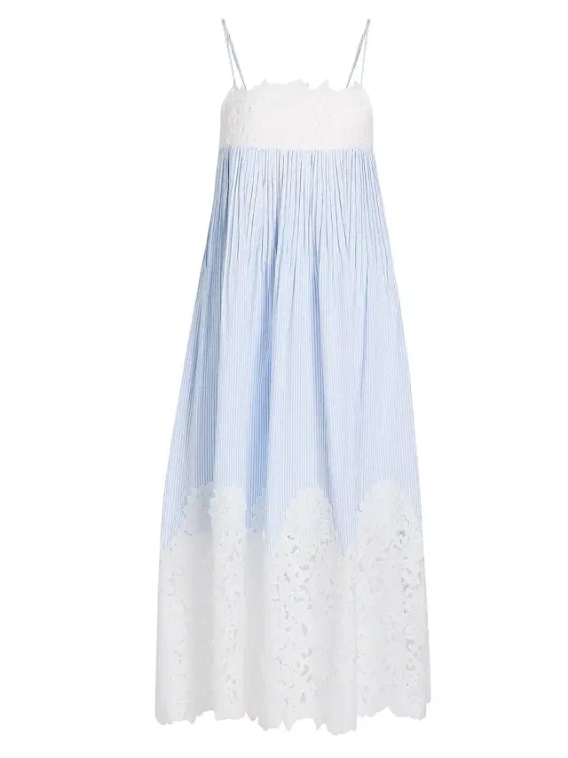 Generation Love Women's Juniper Lace-Trimmed Seersucker Midi-Dress - Light Blue White