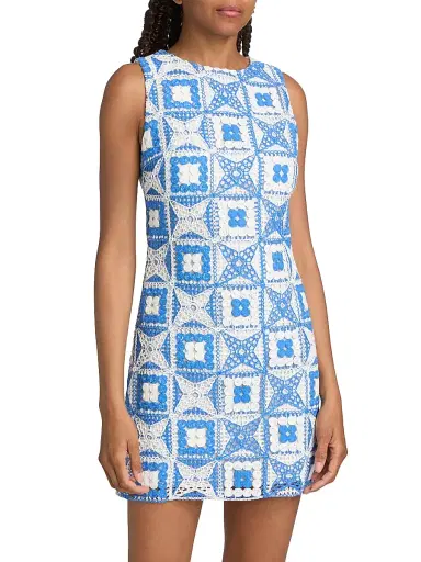 Alice + Olivia Women's Clyde Geometric Cotton-Blend Minidress - Blue Iris | Thumbnail 3