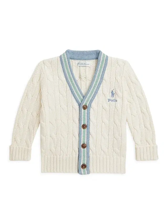 Baby Boy's Striped-Trimmed Cable-Knit Cardigan - Cream Multi 6 Months