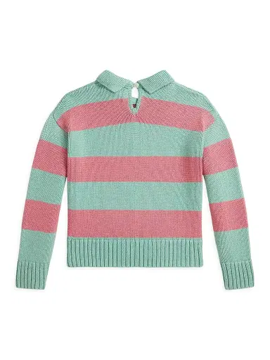 Polo Ralph Lauren Little Kid's & Kid's Rugby Striped Knit Cotton Sweater - Celadon | Thumbnail 2 Polo Ralph Lauren Little Kid's & Kid's Rugby Striped Knit Cotton Sweater - Celadon | Thumbnail 2