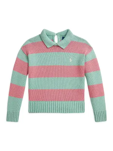 Polo Ralph Lauren Little Kid's & Kid's Rugby Striped Knit Cotton Sweater - Celadon | Thumbnail 1 Polo Ralph Lauren Little Kid's & Kid's Rugby Striped Knit Cotton Sweater - Celadon | Thumbnail 1