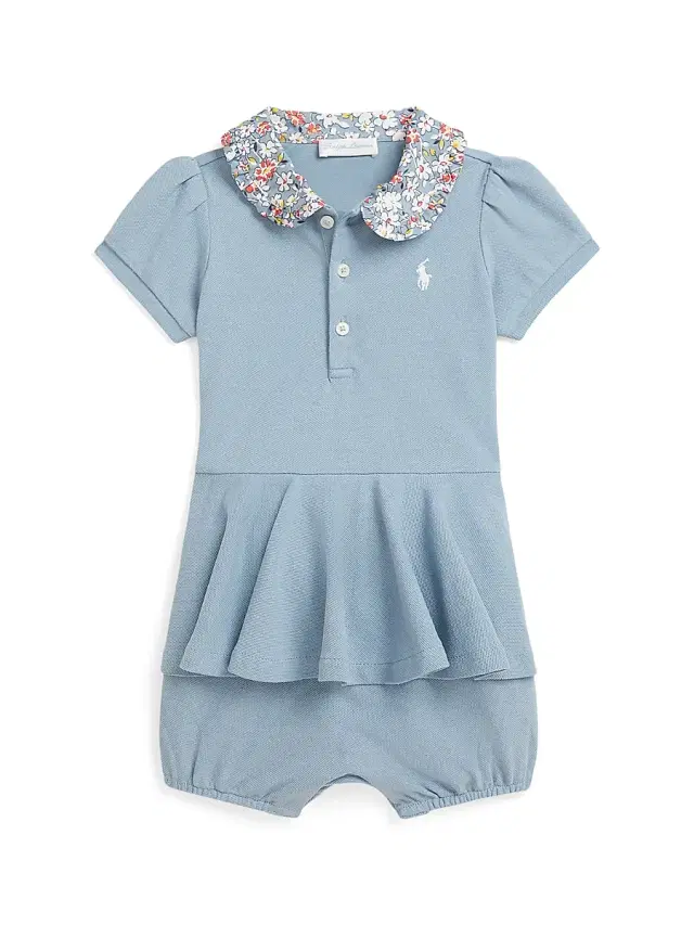 Baby Girl's Mesh Peplum Polo Romper - Vessel Blue 6 Months