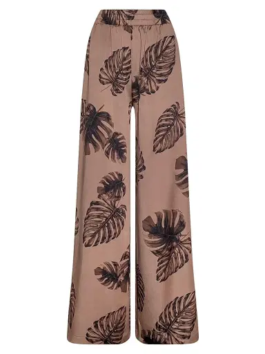L'Agence Women's Lillian Leaf-Print Satin Wide Leg Pants - Hazelnut Multi Large - Size Large | Thumbnail 1