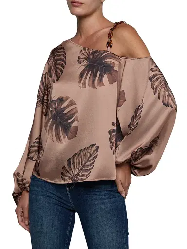 L'Agence Women's Asami Printed Chain-Shoulder Satin Blouse - Hazelnut Multi Large - Size Large | Thumbnail 2 L'Agence Women's Asami Printed Chain-Shoulder Satin Blouse - Hazelnut Multi Large - Size Large | Thumbnail 2