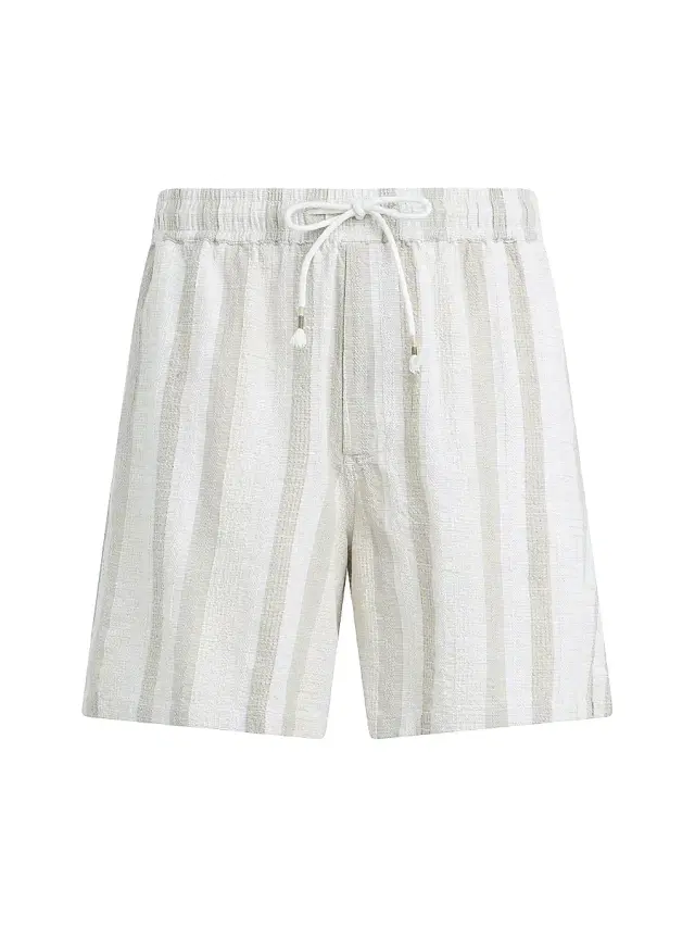 Men's Cabana Dobby Striped Cotton-Linen Shorts - Grey Stripe