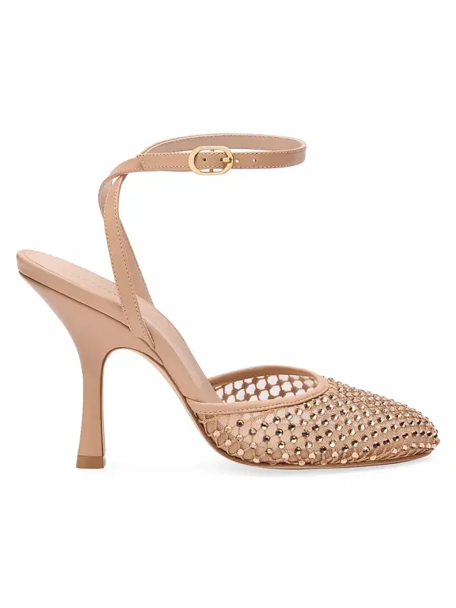 Stuart Weitzman Women's Bareitall Shine 100MM Crystal-Embellished Mesh Pumps - Adobe