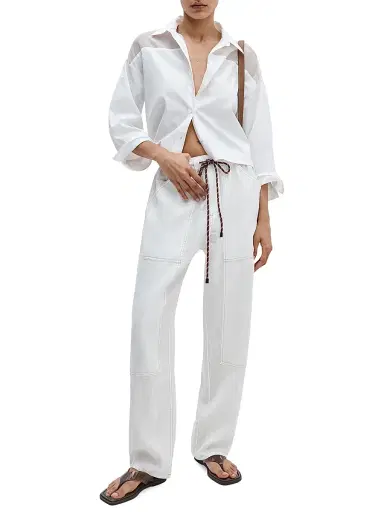 rag & bone Women's Atlas Linen Straight-Leg Drawstring Pants - White - Size Large | Thumbnail 2