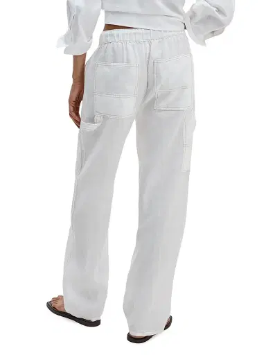 rag & bone Women's Atlas Linen Straight-Leg Drawstring Pants - White - Size Large | Thumbnail 4