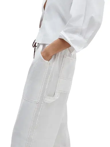 rag & bone Women's Atlas Linen Straight-Leg Drawstring Pants - White - Size Large | Thumbnail 5