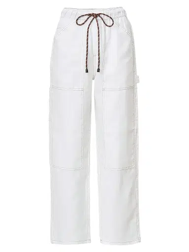 rag & bone Women's Atlas Linen Straight-Leg Drawstring Pants - White - Size Large | Thumbnail 1