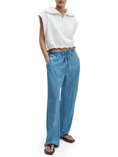 rag & bone Women's Drawstring-Hem Terry Cotton Crop T-Shirt - Cream - Size XL | Thumbnail 2