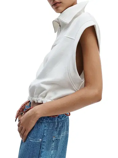 rag & bone Women's Drawstring-Hem Terry Cotton Crop T-Shirt - Cream - Size XL | Thumbnail 4