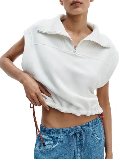 rag & bone Women's Drawstring-Hem Terry Cotton Crop T-Shirt - Cream - Size XL | Thumbnail 6
