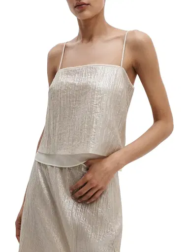 rag & bone Women's Suki Metallic Crinkled Crop Top | Thumbnail 3
