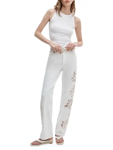 rag & bone Women's Shea Full High-Rise Straight-Leg Jeans - White Floral | Thumbnail 2